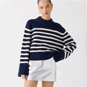 J. Crew Chunky Crewneck Sweater in Supersoft Wool large navy white stripe alpaca